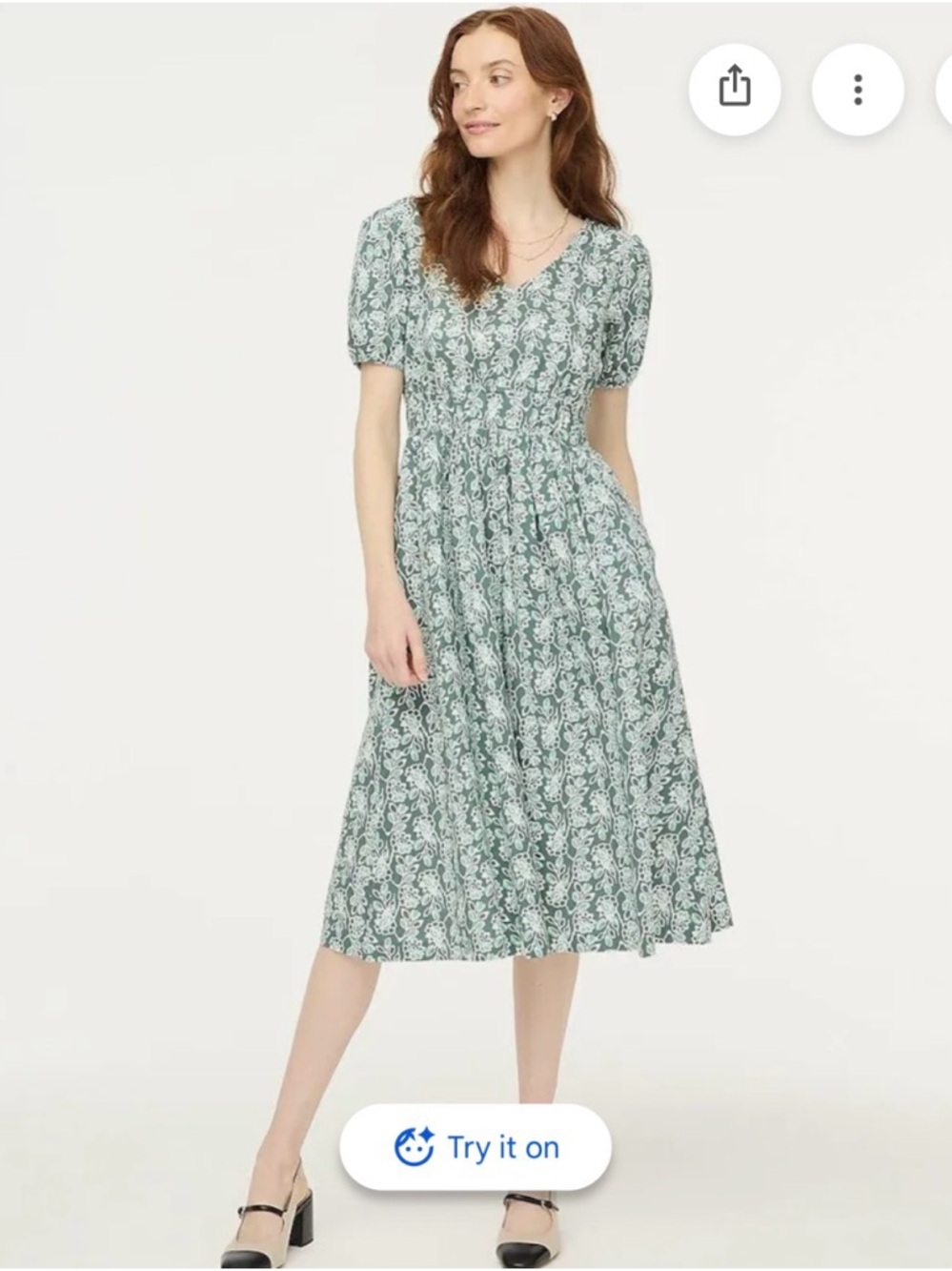 J. Crew Green Poplin Smocked Midi Dress